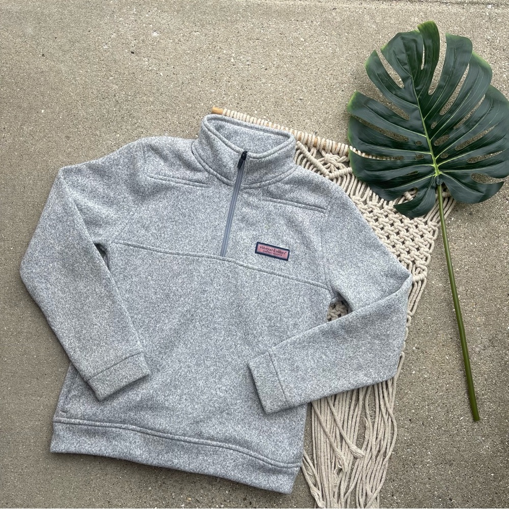 Vineyard Vines Kids Grey Fleece Shep Shirt 1/4 Pullover Boys Medium